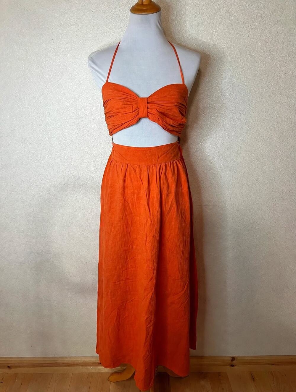 SNDYS. Everyday Boat Cotton Midi Dress in Spice Orange MEDIUM